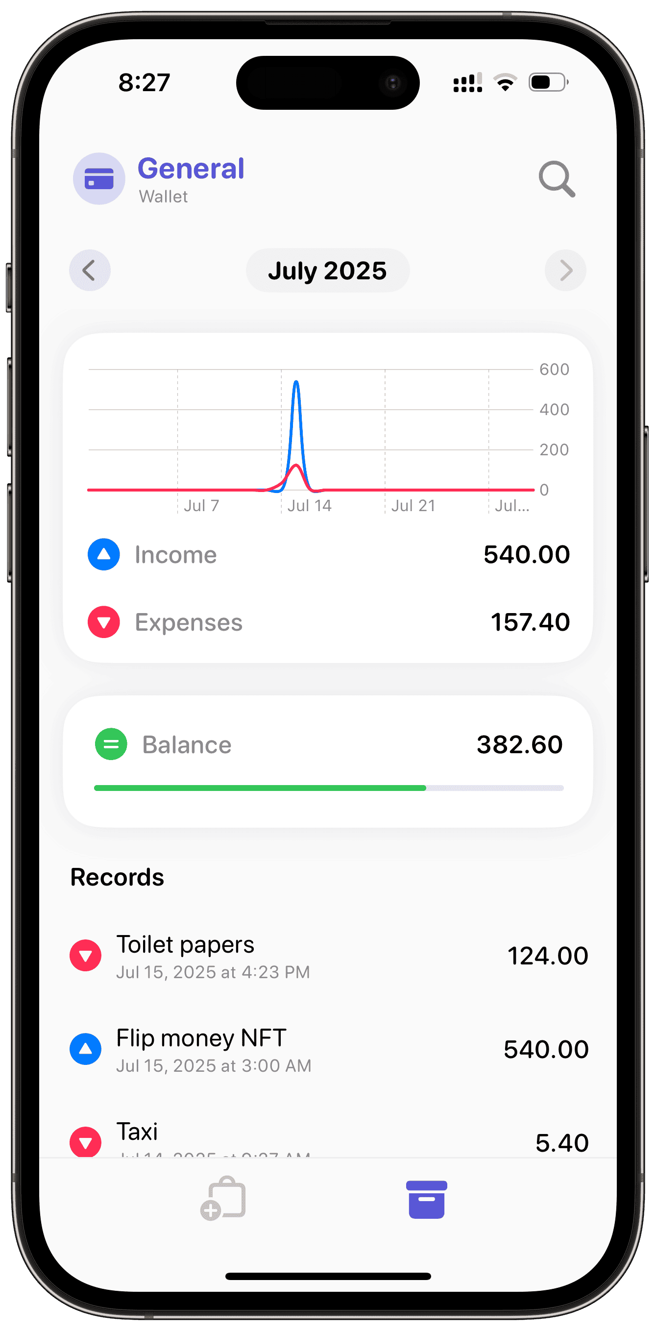 In Out app interface