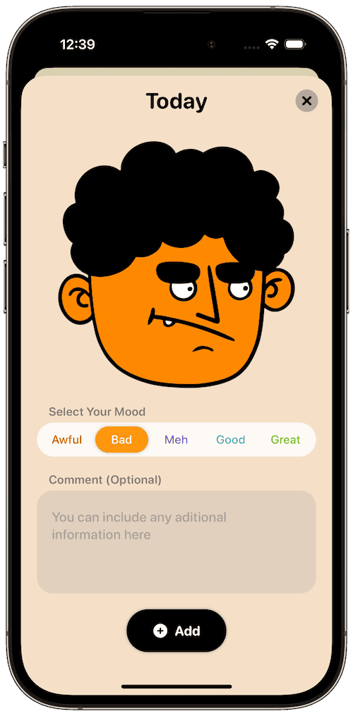 MoodBoard mood tracking app interface