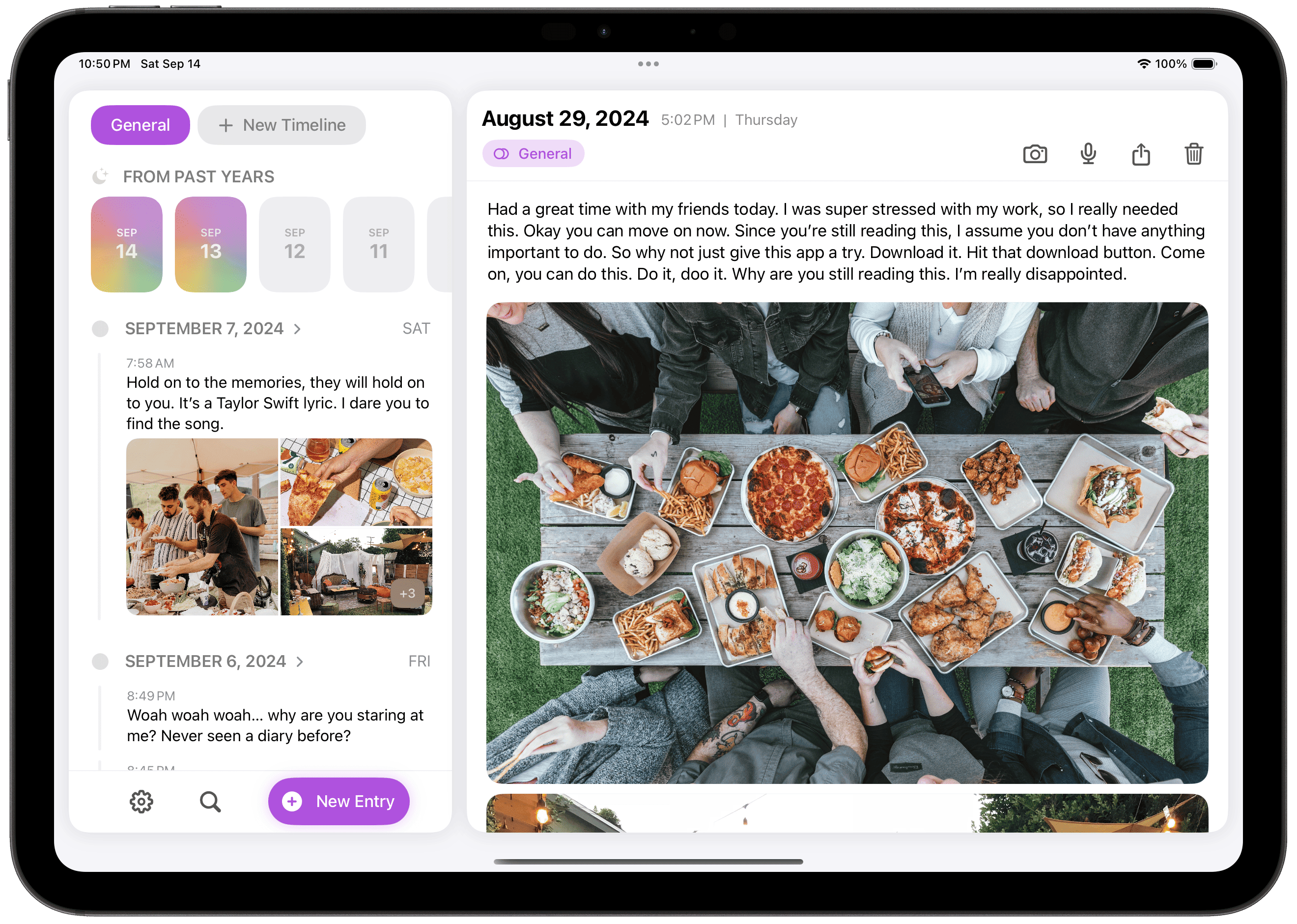 Timeline iPad interface