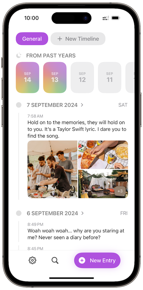 Timeline app interface