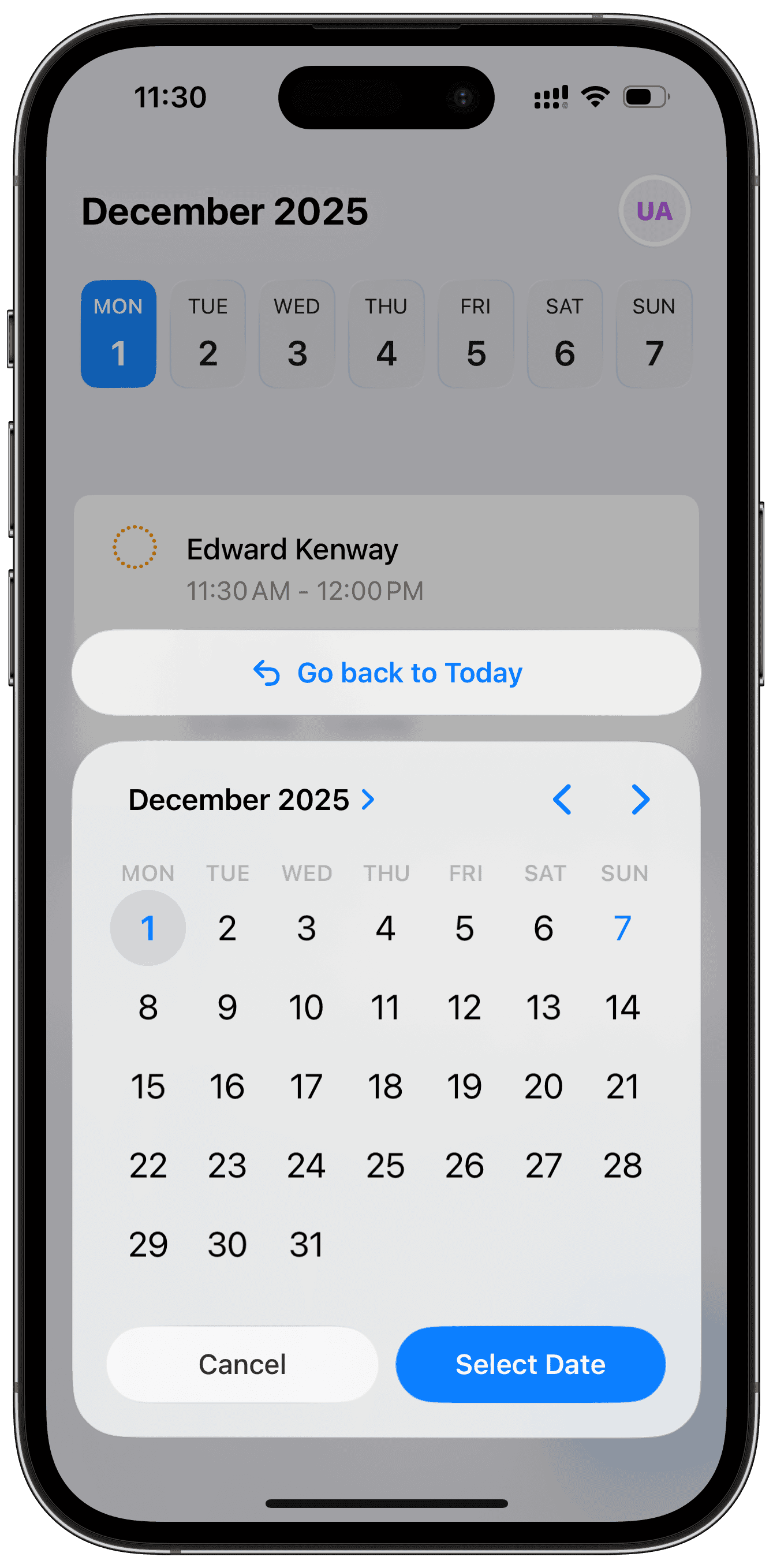 WorkTime date selection interface